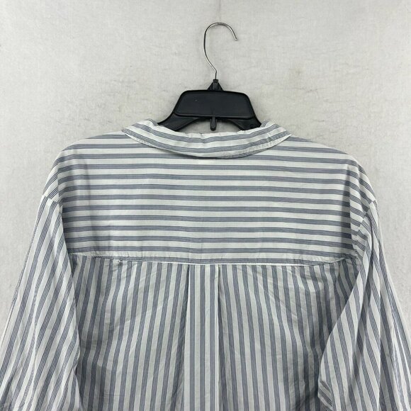 H & M L.O.G.G. Shirt Women's Sz S Gray White Striped Popover V Neck Long Sleeves - Picture 7 of 11